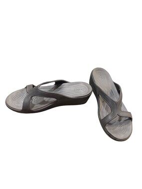 Crocs Dual Comfort wms black faux leather open toe sandals sz 8 SKU 10-092